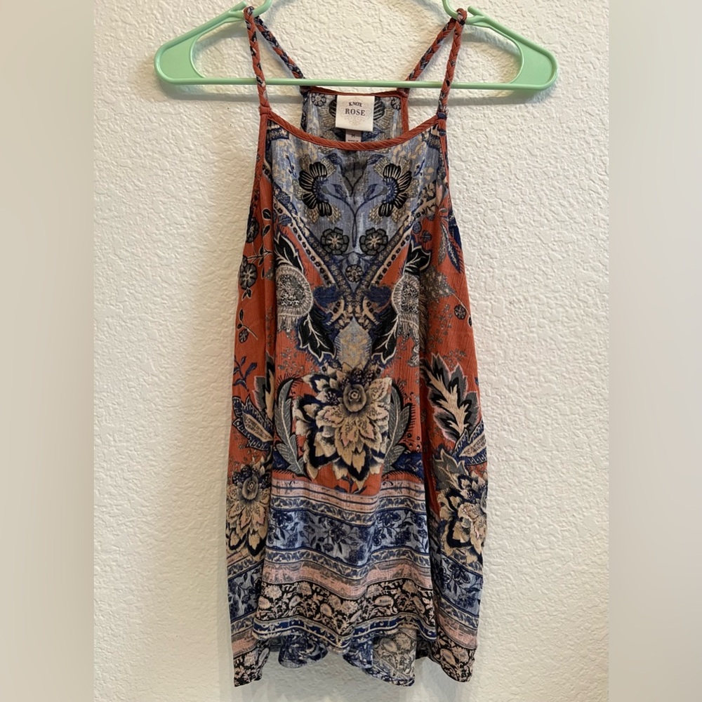 Knox Rose Women’s Boho Flowey Floral Racerback Tank Top, Medium